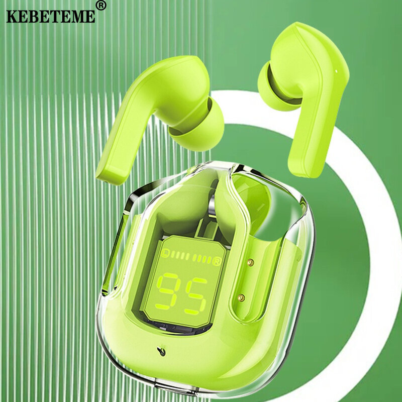 KEBETEME TWS Wireless Earbuds Transparent LED Digital Bluetooth Headphones