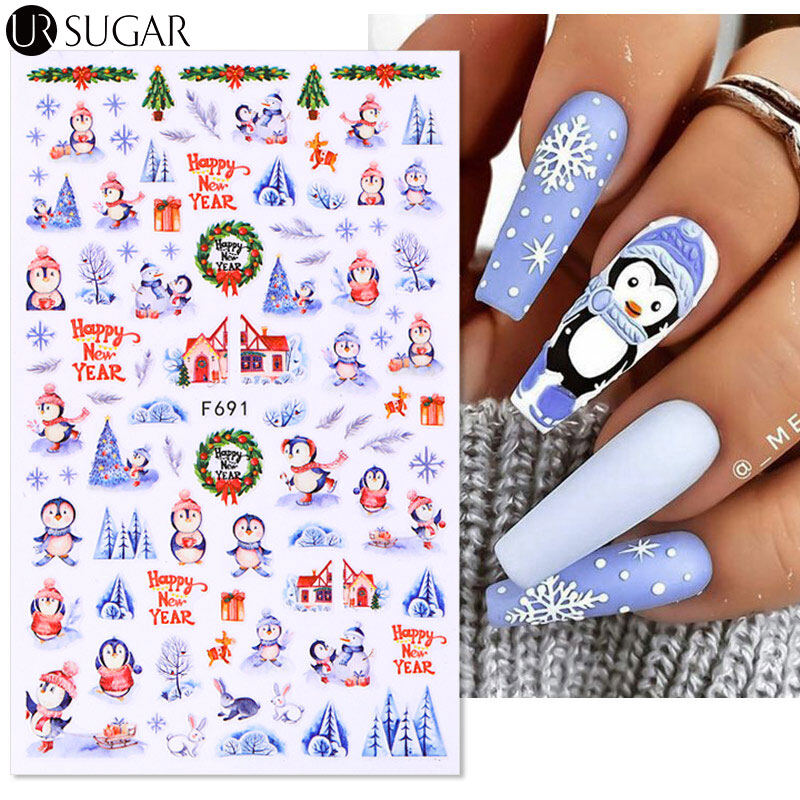 Miếng dán móng tay giáng sinh 3d đề can miếng dán móng tay hình ông già noel bông tuyết nai sừng tấm thiết kế nghệ thuật làm móng giáng sinh hình cây giáng sinh