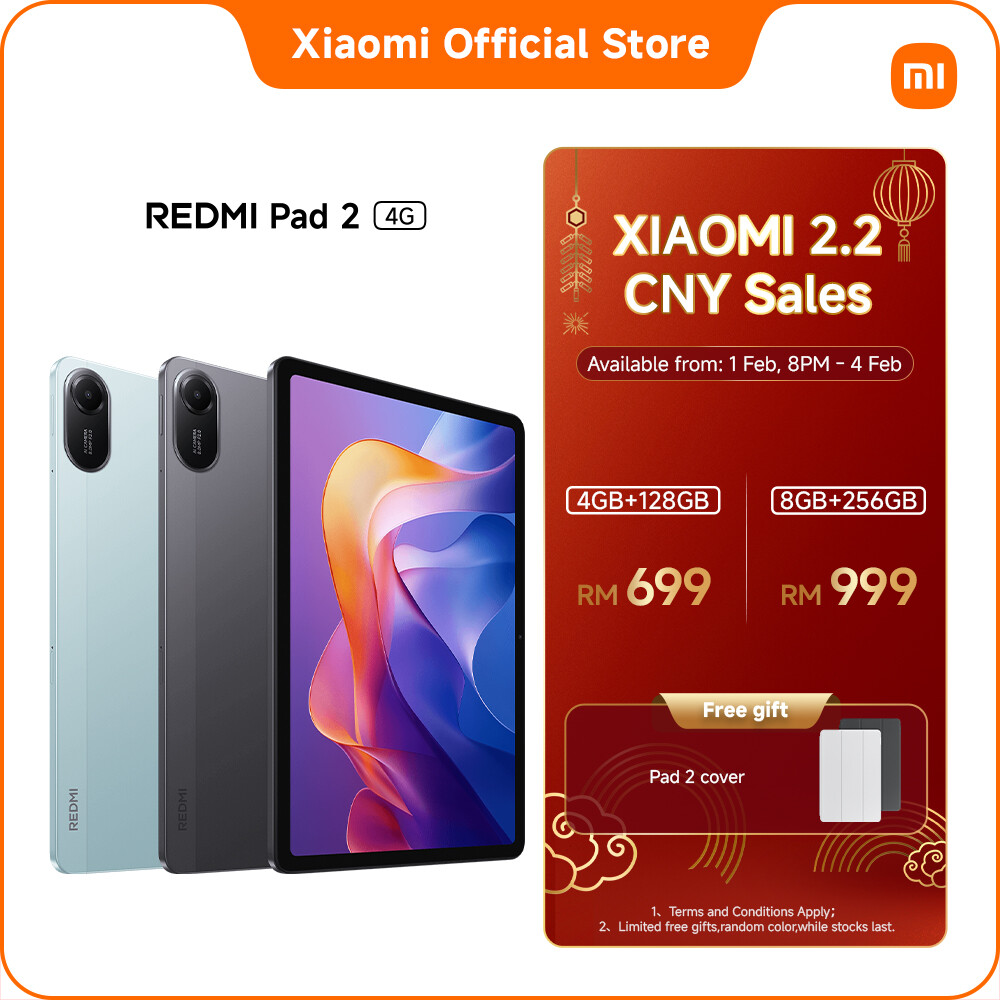 NEW - Xiaomi REDMI Pad 2 4G | 4GB+128GB/8GB+256GB, Powered by Xiaomi HyperOS, Massive 9000mAh(typ) battery, 2TB expandable storage Harga  699 Ringgit*Penghantaran Percuma