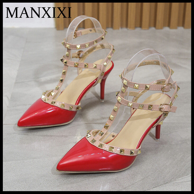 MANXIXI Fashion Women High Heels 3.15 Inches Beautiful Rivet Sandals (Size 35-43) ราคา 442 บาท*ส่งฟรี