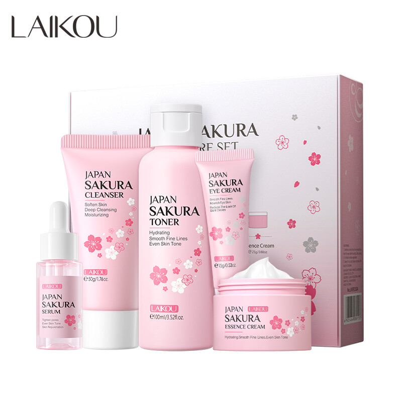  LAIKOU Bộ Quà Tặng Chăm Sóc Da Sakura Nhật Bản Sữa Rửa Mặt Dưỡng Ẩm Làm Trắng Chống Lão Hóa Serum Toner Kem Dưỡng Da Mặt Kem Mắt Bộ Giá Trị Chăm Sóc Da Mặt 5 Món 
