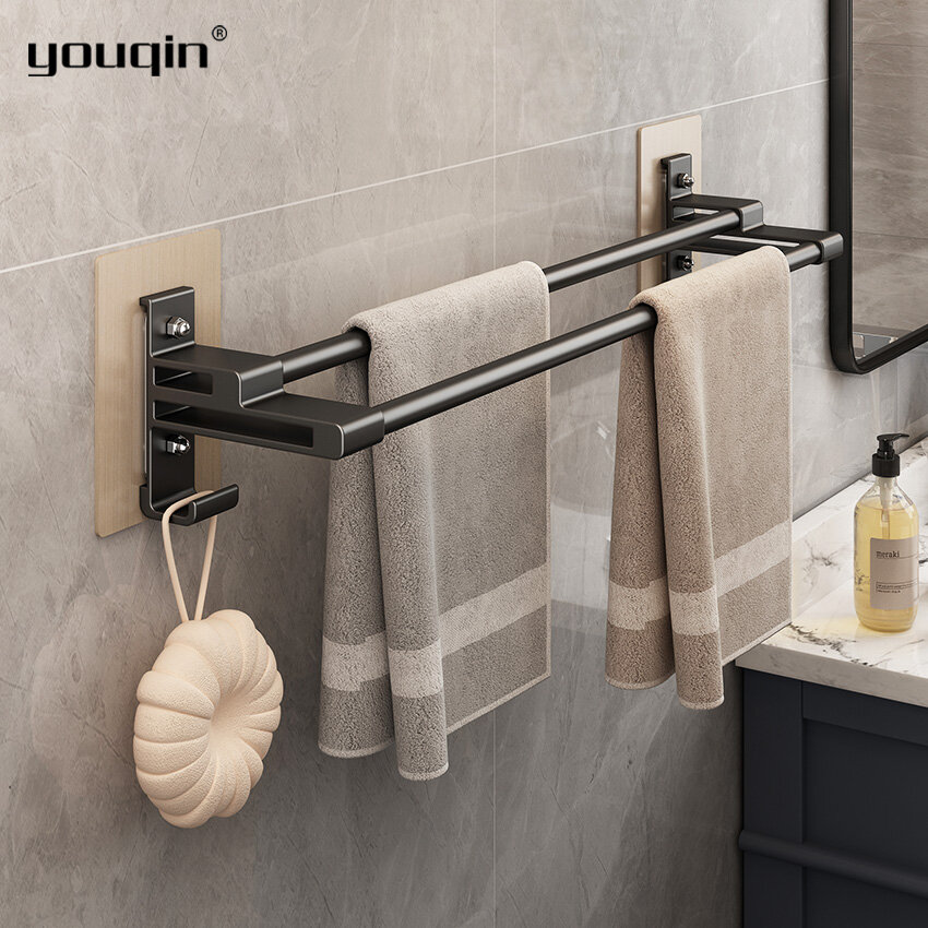 Youqin giá treo khăn đa năng trong phòng tắm giá treo khăn bằng nhôm không gian chống gỉ gắn tường giá treo hai thanh giá treo khăn giá treo hai thanh giá treo phòng tắm cột màu đen phong cách bắc âu 30/40/50/60/70cm
