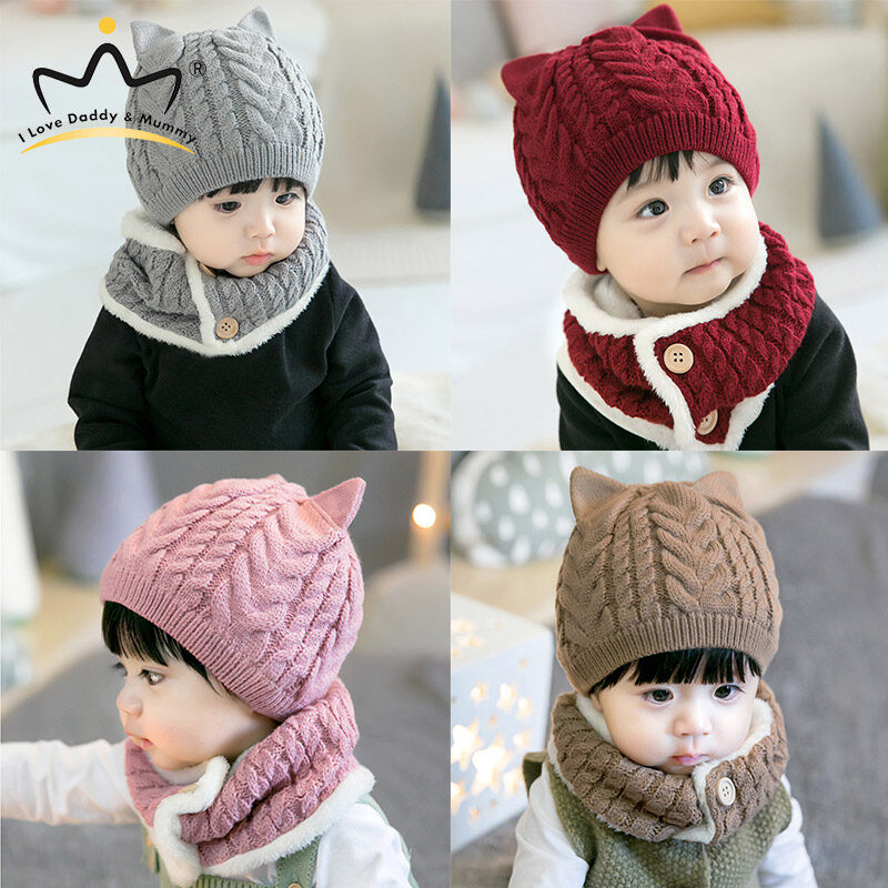 Faitolagi bộ khăn quàng cổ cho bé khăn quàng cổ beanie dệt kim dày ấm áp quả bông dễ thương mùa đông cho bé trai bé gái mũ trẻ em màu trơn cho bé trai bé gái