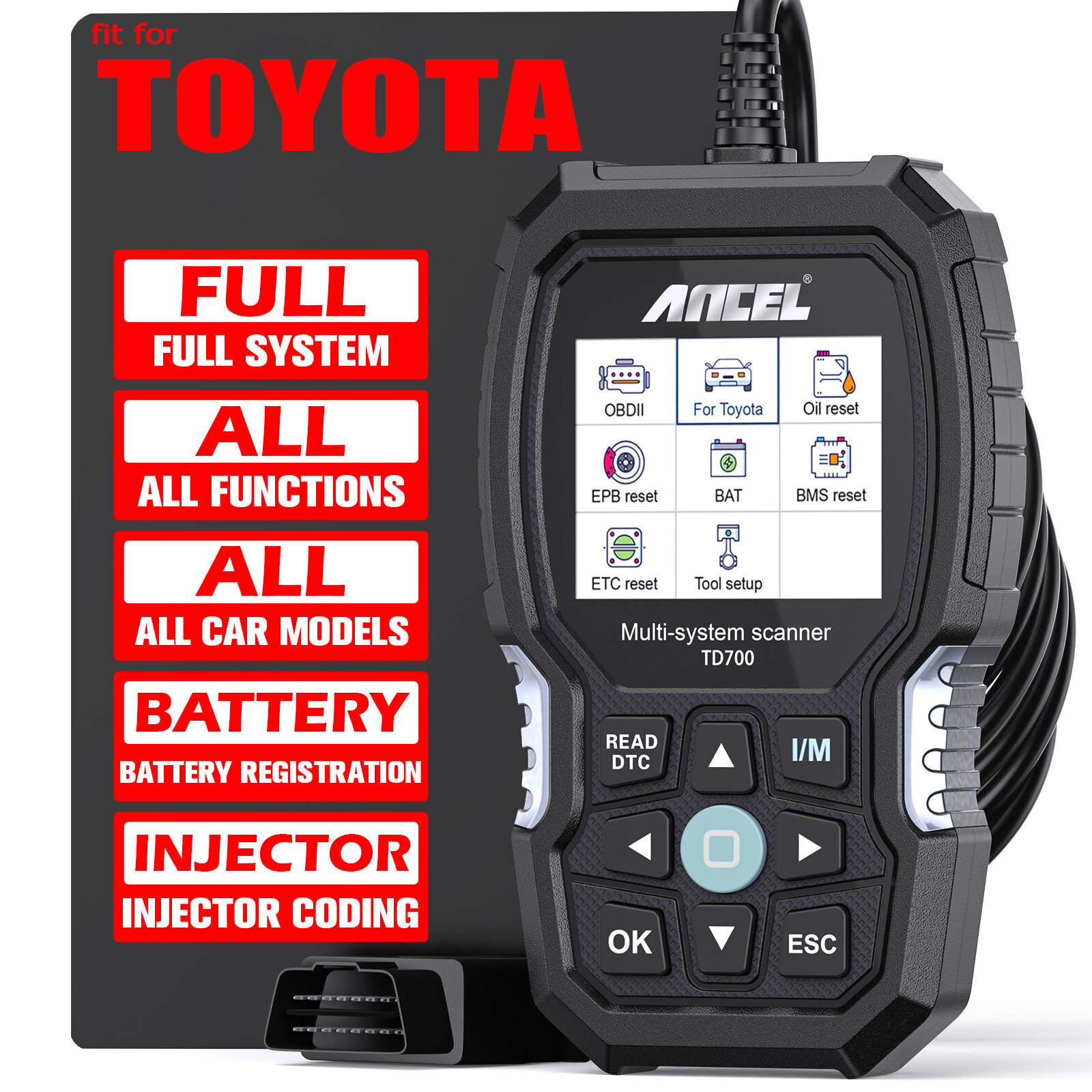 ANCEL TD700 Toyota Code Reader OBD2 Scanner JOBD Lexus Scion All System Transmission Fluid Temperature TPMS Relearn ABS Engine Car Diagnostic Scan Tool for Prius Tacoma Camry Corolla Tundra ราคา 3,370 บาท*ส่งฟรี