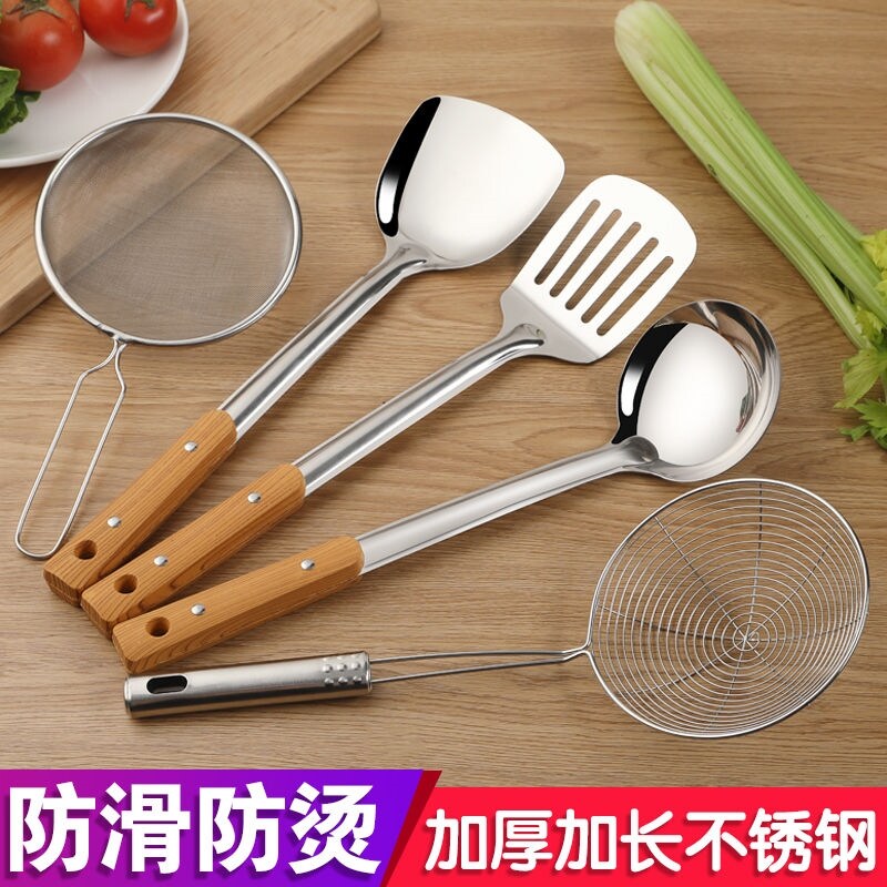 Gambar Stainless steel kitchen utensils cooking spatula frying shovel soup porridge spoon colander set household kitchen supplies soy milk filter