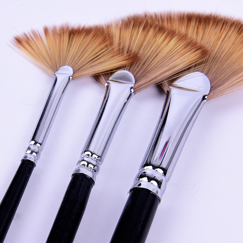 9Pcs/Set fan shap Gouache Painting Pen Nylon Hair Wooden Handle Paint Brush set