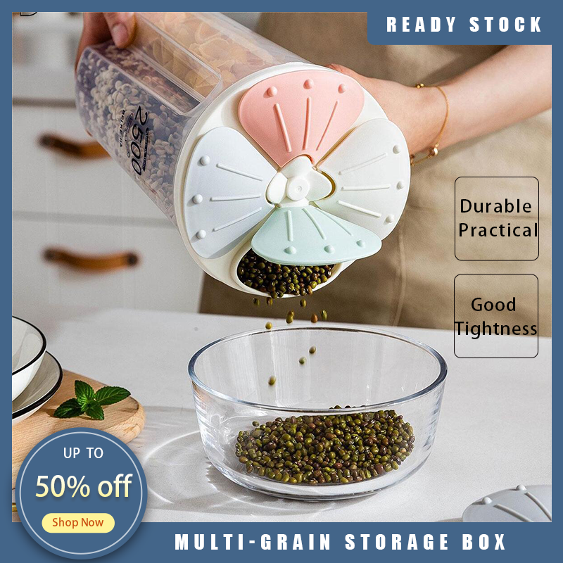 Gambar Separated grain Storage Box Dry Food Rice Airtight Container Plastic Kitchen Cereal Dispenser Large Capacity Storage Bottle Jar