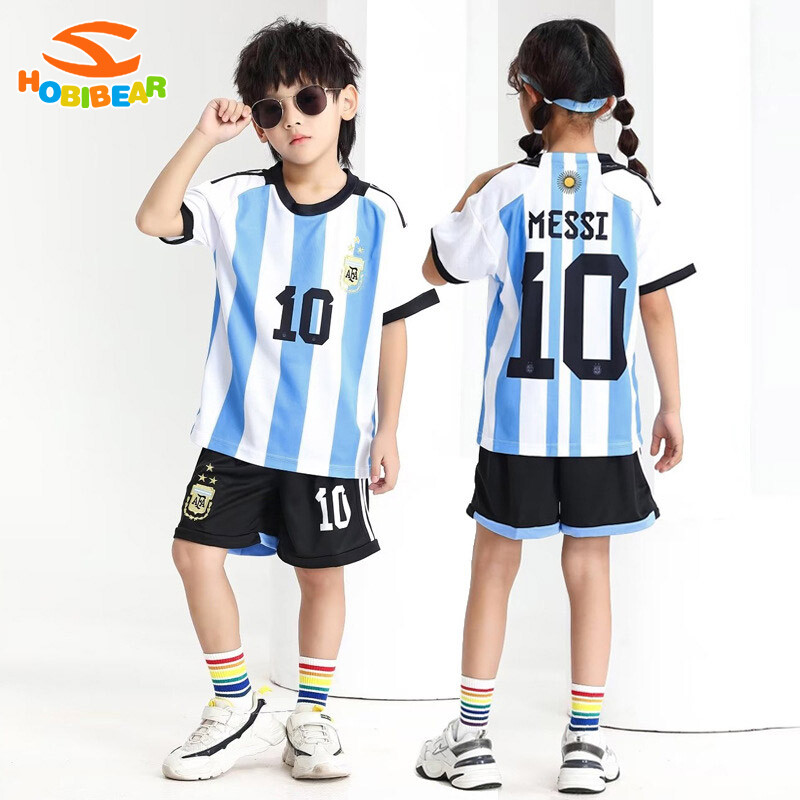  HOBIBEAR Áo Thi Đấu Bóng Đá Đội Tuyển Quốc Gia Messi Số 10 Sân Nhà Argentina Áo Thi Đấu Trẻ Em In Kỹ Thuật Số 