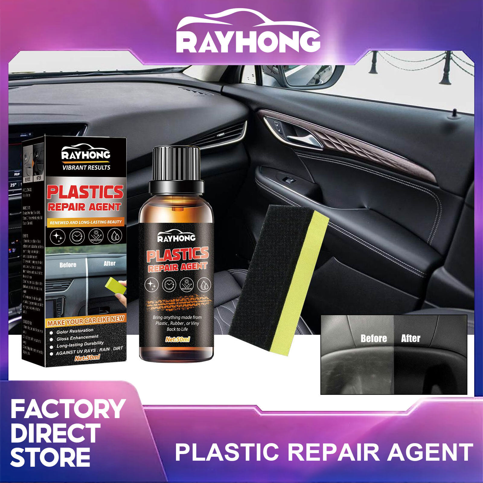 Rayhong 50ml Panel Auto Interior Plastic Retreading Agent Plastic Parts Restore Agent Car Motorcycle Instrument Panel Plastic Maintenance Fluid Plastic Plating Crystal Coating Agent Wax Auto Interior Car Plastic Renovated Coating Retreading Agent ราคา 159 บาท*ส่งฟรี