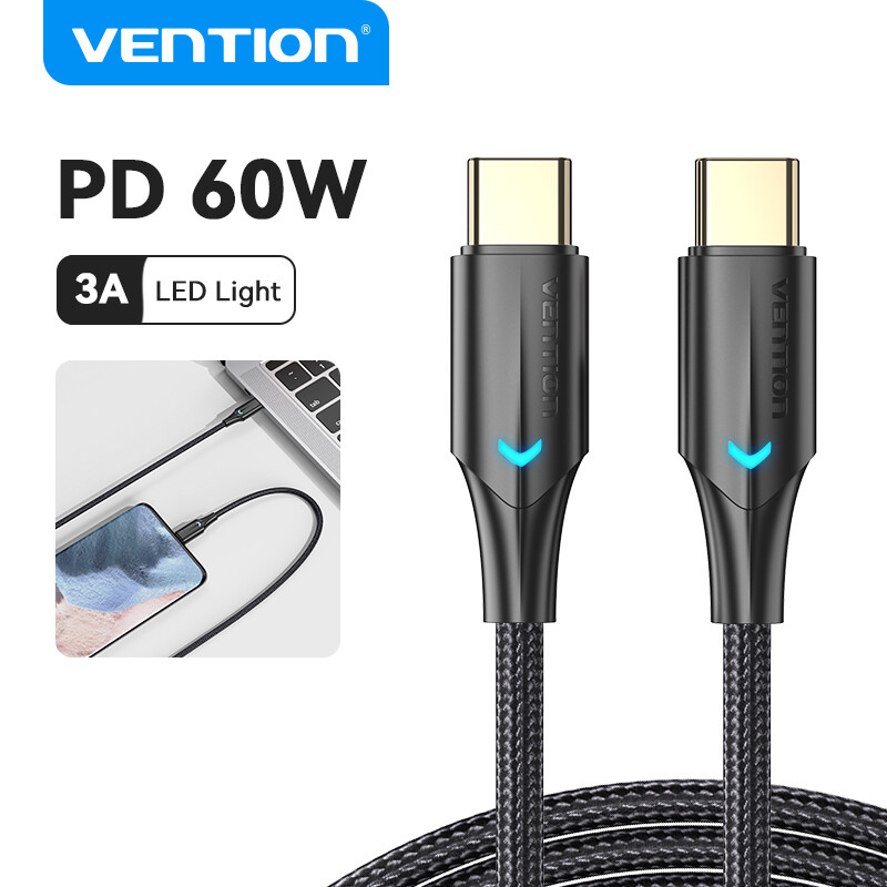 Vention loại usb c để loại c cáp pd 60w với led sạc nhanh sạc nhanh 4.0 usb c dây cáp cho macbook dữ liệu pro huawei p30 samsung s20 usb c để loại c cáp