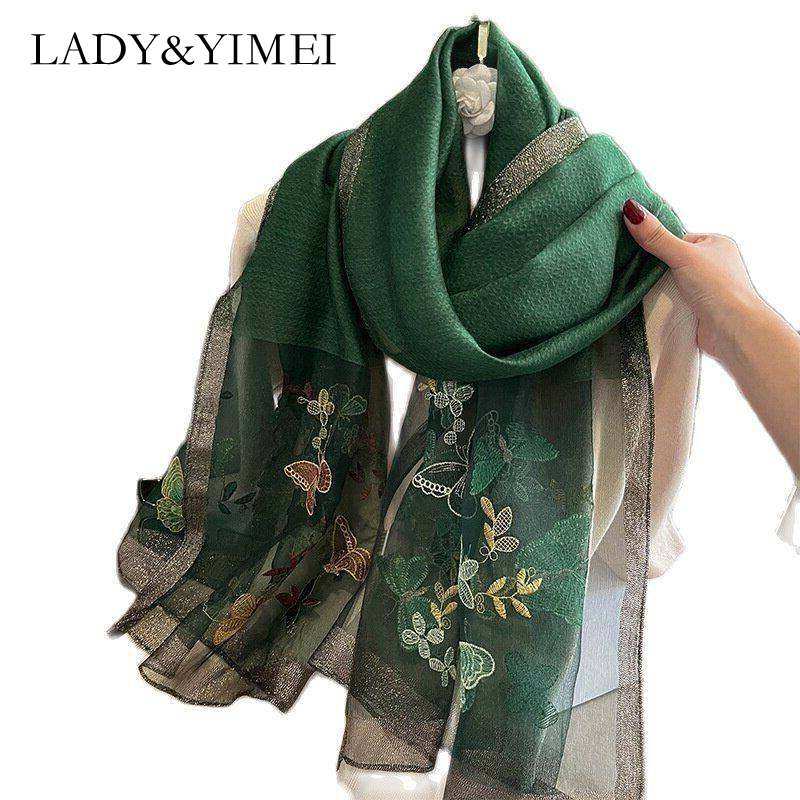 Lady&yimei khăn choàng nữ thêu khăn quàng cổ lụa mới 2023