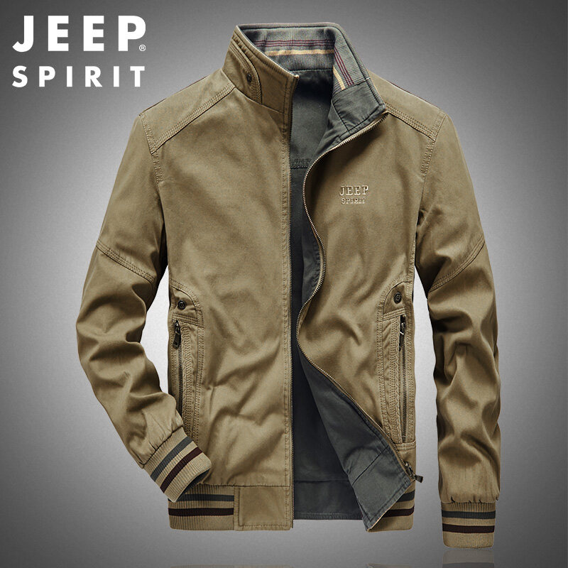 JEEP SPIRIT Áo Khoác Nam Trang Phục Công Sở Giặt Thường Ngày Rộng Rãi Cho Nam Cổ Đứng Hai Mặt Bằng Cotton Nguyên Chất Áo Khoác Đi Xe Máy