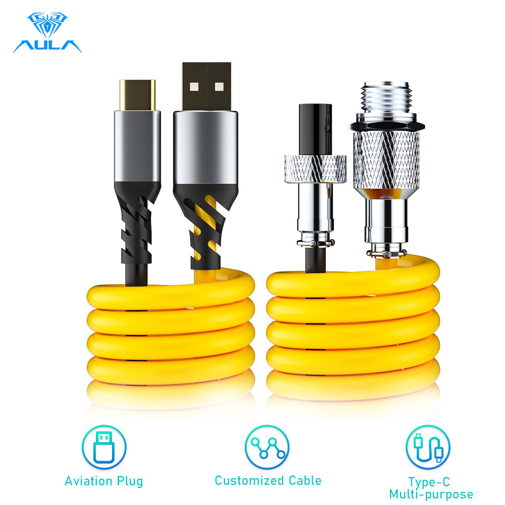 AULA Đầu Nối Cáp Bàn Phím Cắm Vào Hàng Không Có Thể Tháo Rời Dây Xoắn Ốc Ẩn Tùy Chỉnh Chất Lượng Cao Type-C/ USB