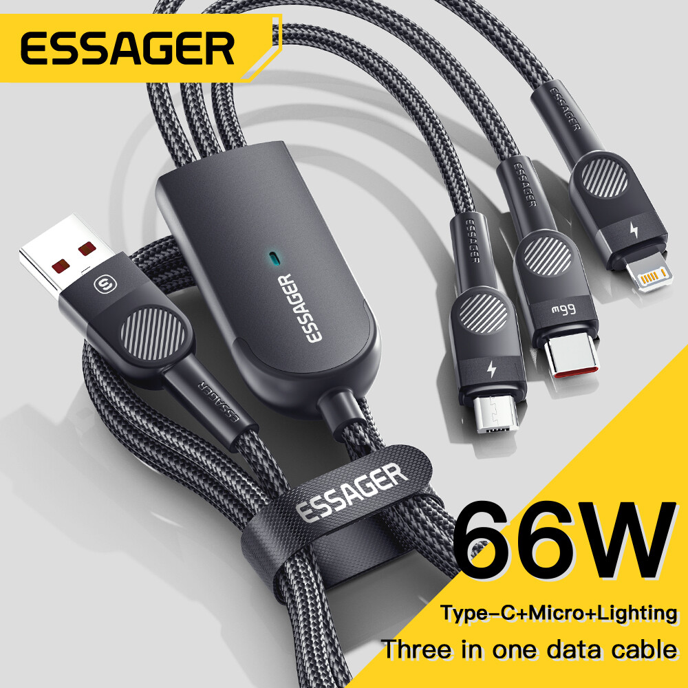Essager Cáp Sạc Nhanh 3 Trong 1 Cáp Sạc Đa Năng 66W Cho iPhone 13 12 Pro Max Sạc Với Cổng Lightning