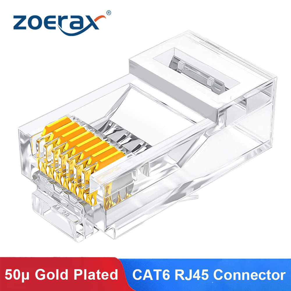 Zoerax đầu nối rj45 cat6, đầu cắm mô-đun utp mạ vàng 50μ đầu nối ethernet đầu uốn 8p8c cho cáp bện dây chắc chắn