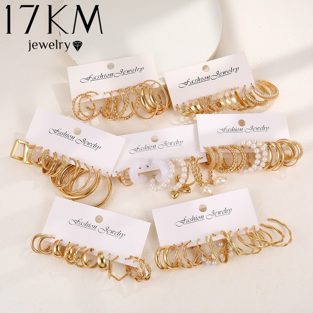  Bộ Khuyên tai tròn xoắn ngọc trai màu vàng thời trang 17km cho Vòng Tròn Nữ Phụ nữ Bông tai lủng lẳng trang sức mạ vàng quà tặng hợp thời trang mới 