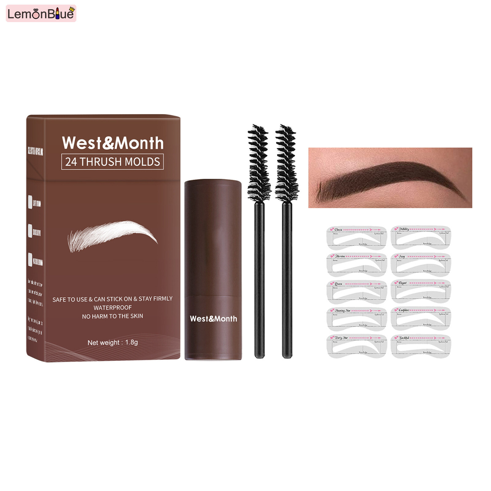 Gambar Eyebrow Stamp Stencil Kit with Brow Brush Easy Eyebrow Shaping Tools Long Long Lasting Waterproof Eyebrow Stamp Stencil Kit Eye Makeup Cosmetics with Brow Brush Easy Eyebrow Shaping Tools