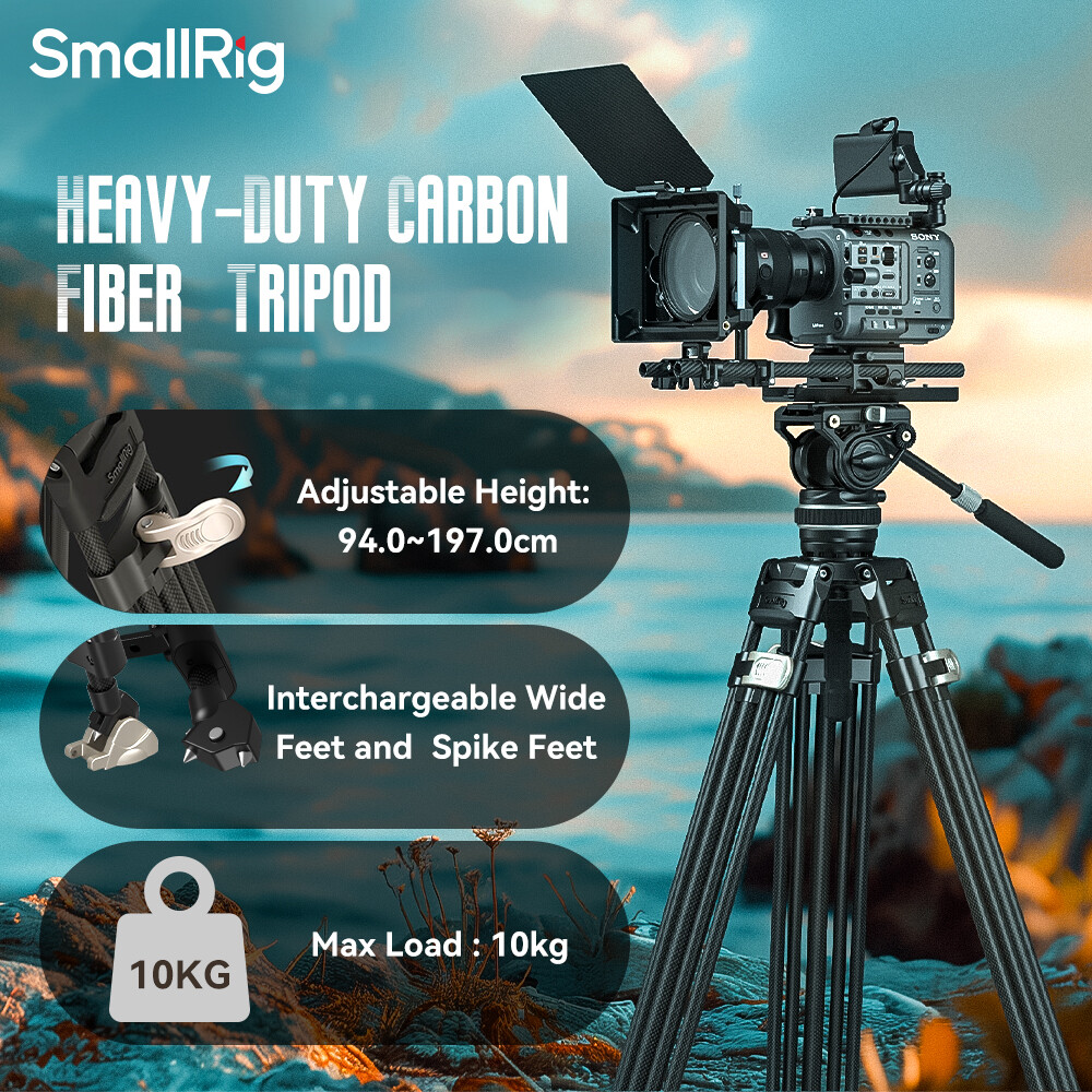 SmallRig 78" Heavy-Duty Carbon Fiber Video Tripod with Manfrotto Fluid Head (Max Load 10KG) Height from 94-197cm for Mirrorless Camera Camcorder 3989 ราคา 6,120 บาท*ส่งฟรี