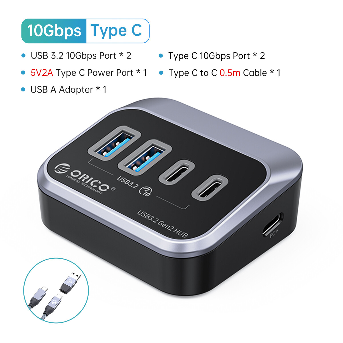 Bộ Chia USB Cấp Nguồn Bộ Chia Dữ Liệu USB ORICO 7 Cổng Với Cổng Sạc PD 18W Bộ Chia USB Siêu Tốc 10Gb