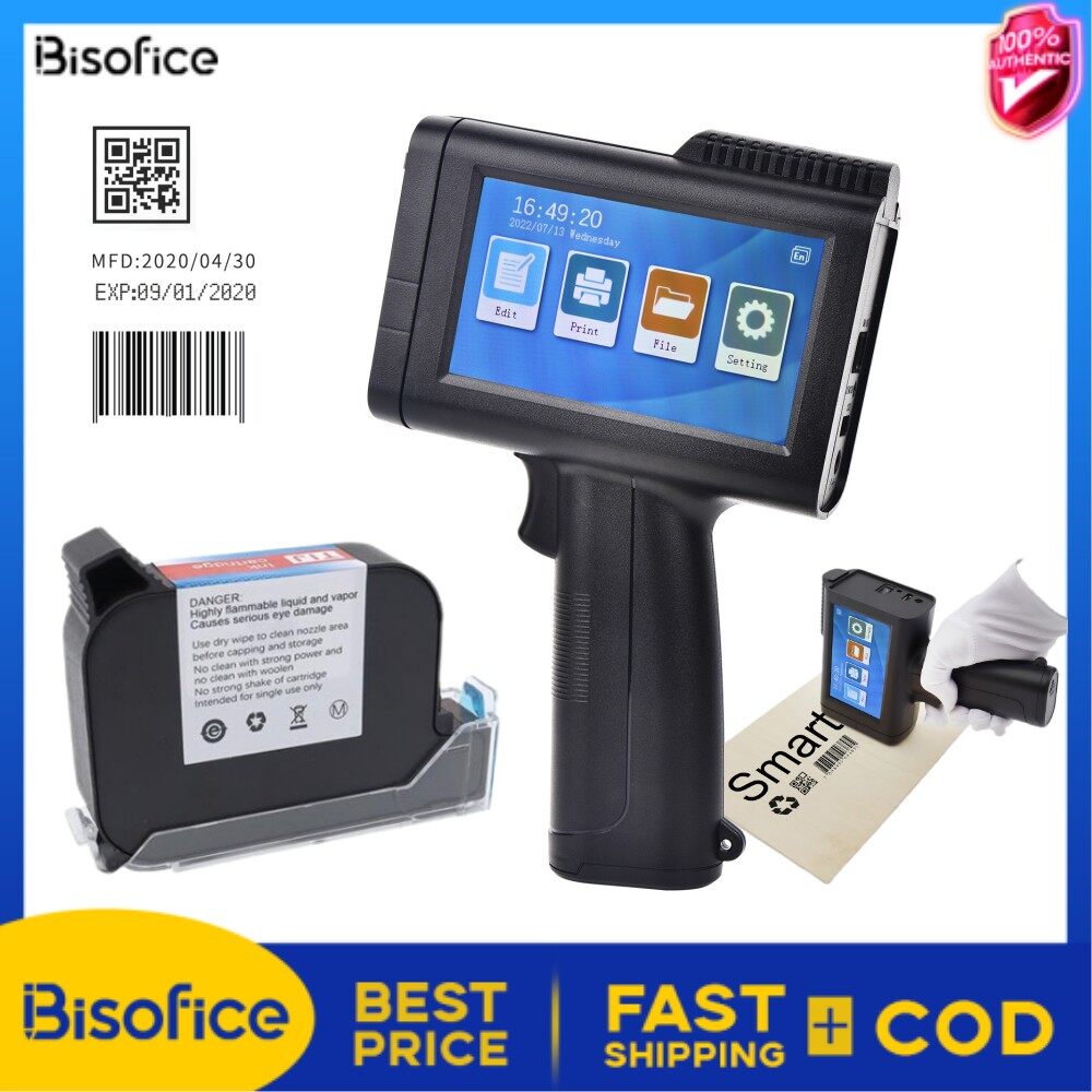 【Free Ink】Bisofice Portable HD Handheld Inkjet Printer with 4.3 Inch Touchscreen Intelligent Barcode Printer Support Logo Date QR Code Symbols Batch Number USB Interface for Variable Data With Quick-Drying Ink Cartridge ราคา 18,711 บาท*ส่งฟรี