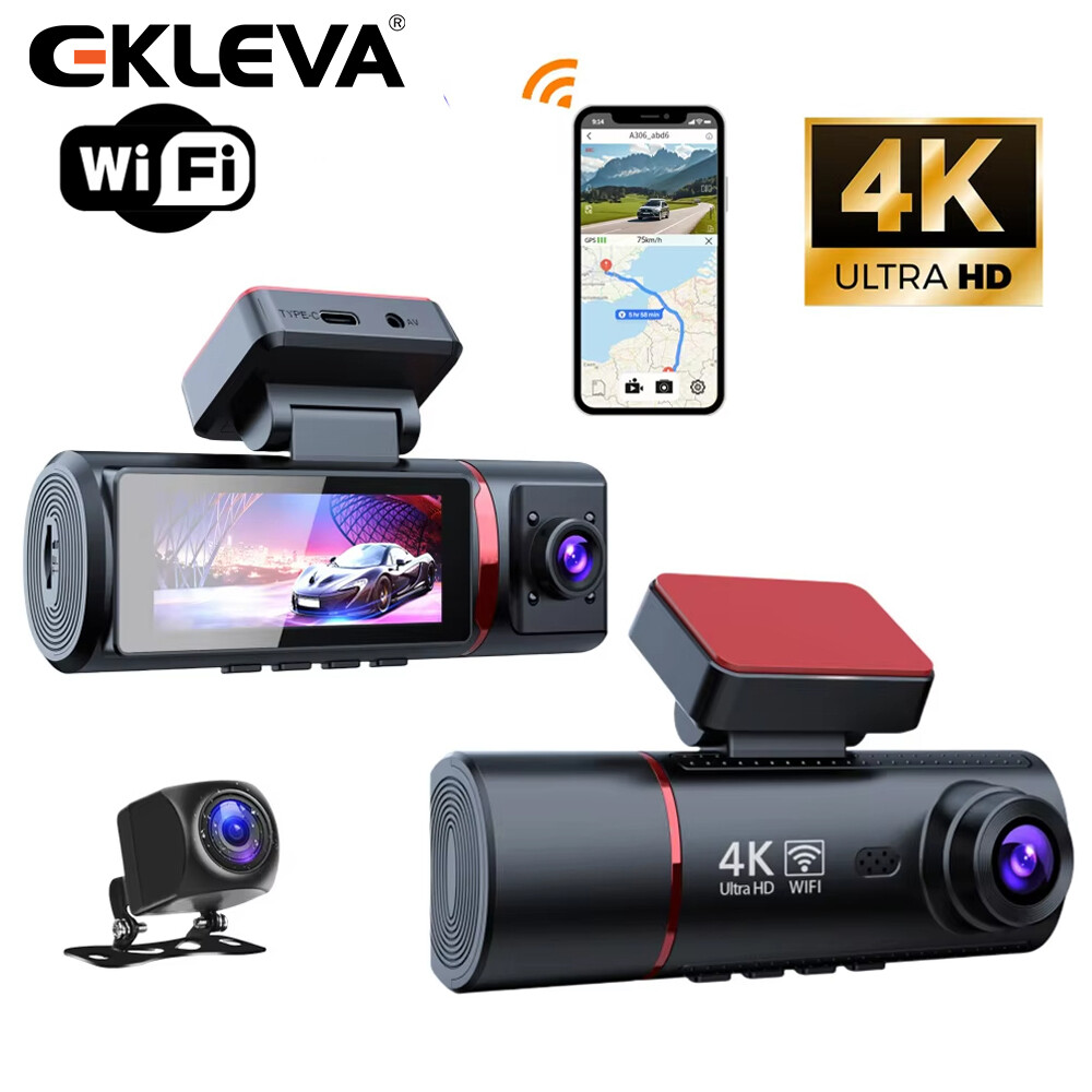 Ekleva 3 Kênh 4K Dash Cam Cho Xe Ô Tô Máy Ảnh Phía Trước Bên Trong Phía Sau ba hướng Dashcam Wifi quan sát ban đêm IR Đầu ghi Video DVR cho xe hơi 