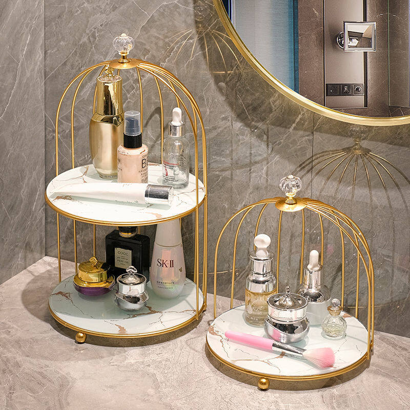 Kệ mỹ phẩm vàng sang trọng kệ sắp xếp đồ trang điểm nghệ thuật bằng sắt kệ đựng đồ trang điểm nước hoa son môi để bàn trang điểm giá để sàn nhà tắm
