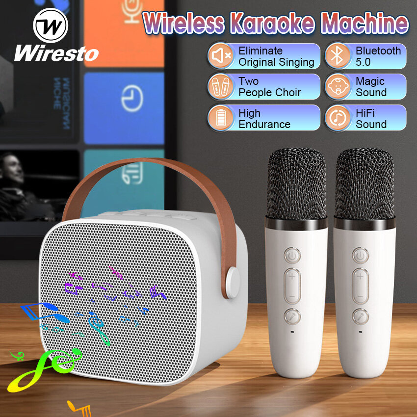 Wiresto Microphone bluetooth không dây Bluetooth Mini Máy karaoke nhà Micro âm thanh tích hợp micro phổ hát loa với micro kép