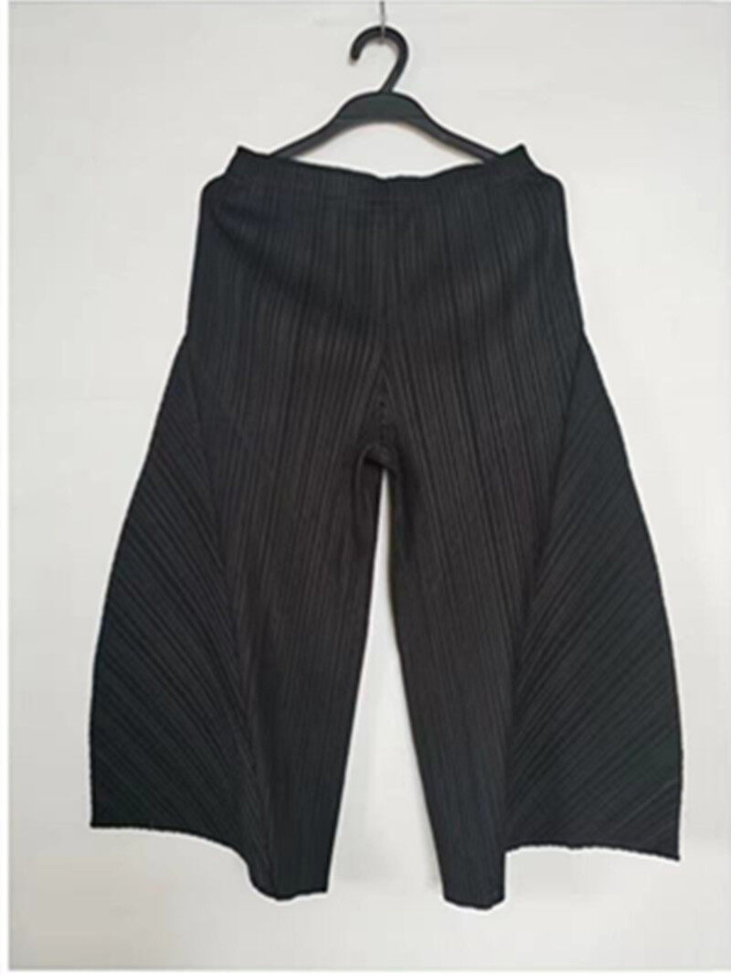 Quần ống rộng mùa hè quần 9 tấc thời trang thiết kế miyake xếp li dáng rộng thường ngày 7174