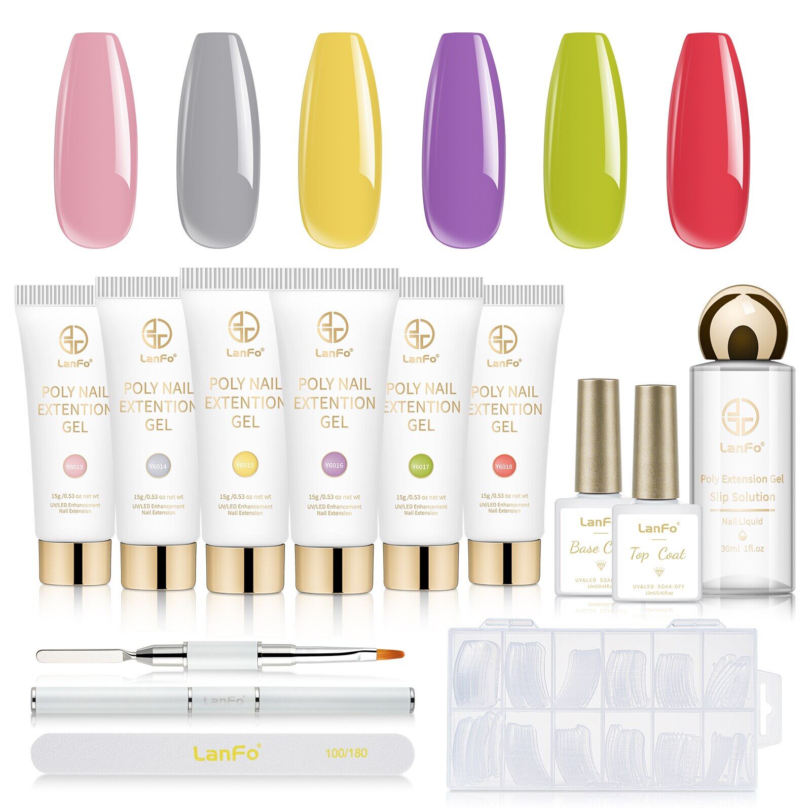 Gambar LanFo 6 Colors Poly Extention Gel Kit Nail Art Gel Nail All in One Gel Manicure Kit Nails Acrylic Nail Gel Slice Brush Starter Kit