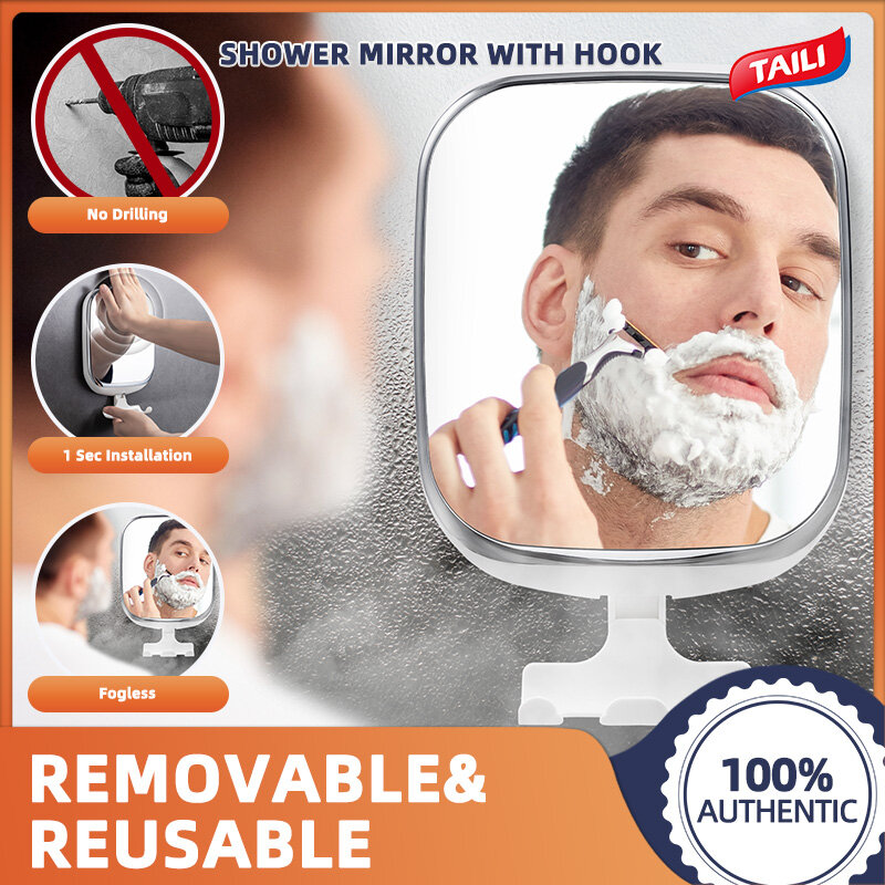 TAILI Shower Mirror Fogless with Razor Holder for Shaving NO-Drilling & Removable Fogless Mirror for Shower Suction Shatterproof & Waterproof Wall Mounted ราคา 214 บาท*ส่งฟรี