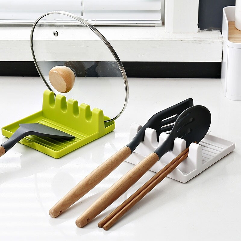 Gambar Spatula Rack Household Spoon Holder Kitchen Organizer Storage Rack Plastic Pot Cover Tableware Storage Rack for Pot Lid Holder