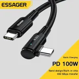 Essager Cáp USB Type C Sang USB C 90 Độ 100W / 60W Dây Sạc Nhanh PD USB-C Cho Macbook Samsung Xiaomi Cáp USB C Type-C