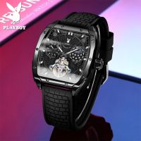 PLAYBOY automatic watch for men Original Waterproof mechanical Watch Square Hollow Flywheel Mens watch  official store original 2024