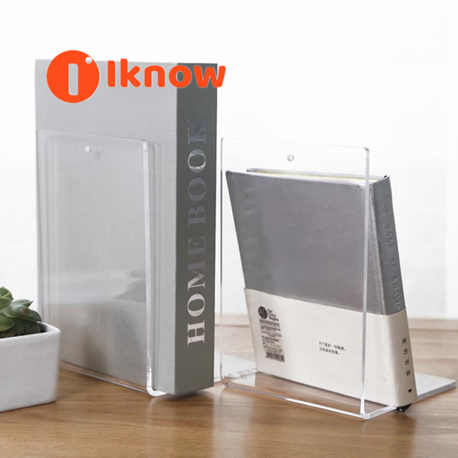 I know 2PCS Bookends L-shaped Clear Acrylic Book Ends Holders Desktop