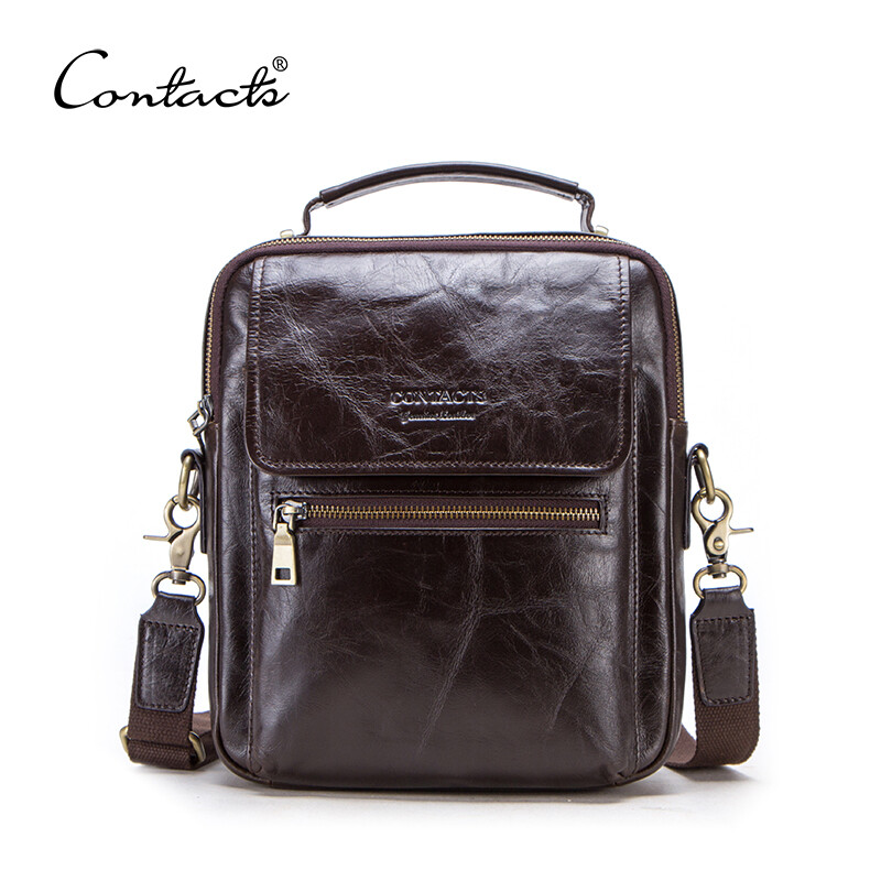CONTACT'S Messenger Bag for men Casual Shoulder Bags New Genuine Leather Male Flap Bags Luxury Brand Crossbody Bags for 9.7" iPad ราคา 1,333 บาท*ส่งฟรี