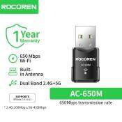 Rocoren Dual Band USB WiFi Receiver, 650Mbps Network Adapter