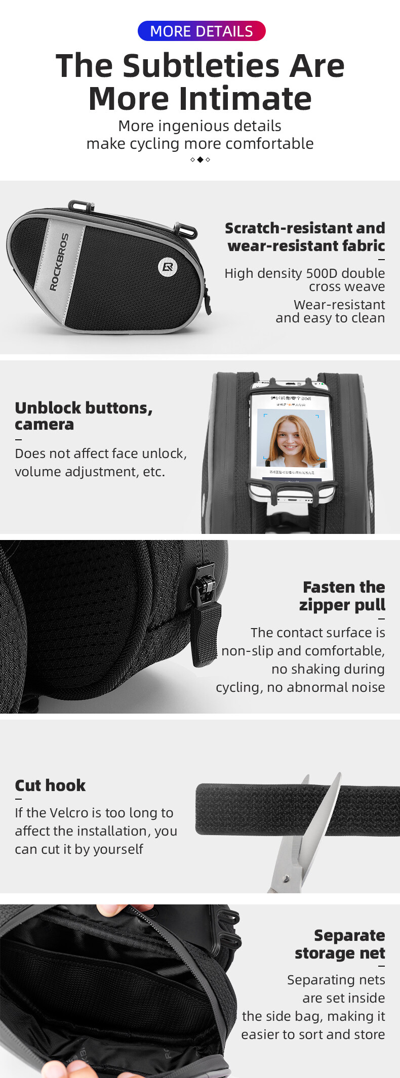 ROCKBROS Bicycle Bag Front Tube Bag Frame Bag With 360° Rotation Phone Holder Bike Pouch