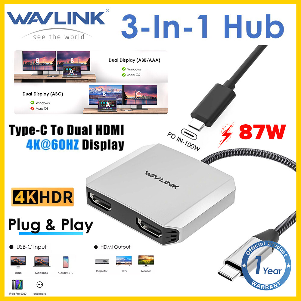 Wavlink USB-C to Dual 4K HDMI 3-in