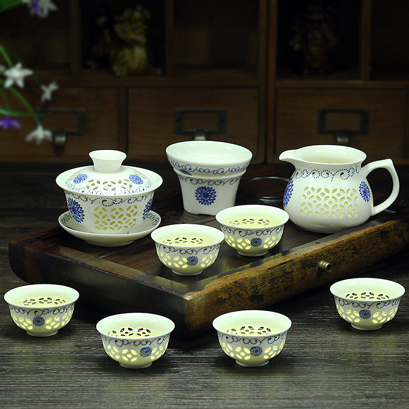 Gambar Linglong tea set special offer full set of simple household teapot tea cup blue and white porcelain household kung fu tea set tea(10 sets)?Father s Day Gift