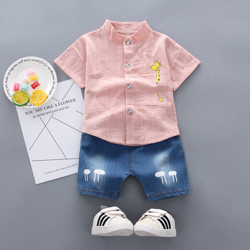 New Summer Baby Clothes Set Children Boys Short Sleeved Suit Shirt Shorts 2Pcs/Sets Kids Outfits Toddler Casual Cotton Costume Infant Tracksuits 0-4 Years - 2