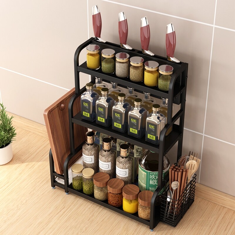 Gambar Small kitchen condiment shelf multilayer mesa for spices cooking sauce vinegar seasoning box bottle receive rest shelf