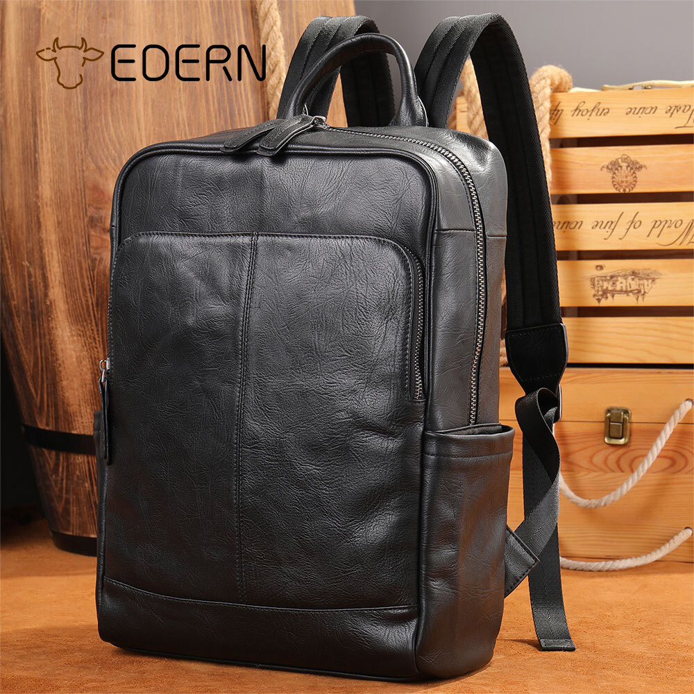 EDERN 2025 New Genuine Leather Backpack for Men Business Casual Cowhide Schoolbag Waterproof Large Capacity Backpacks 14-inch Laptop Bag