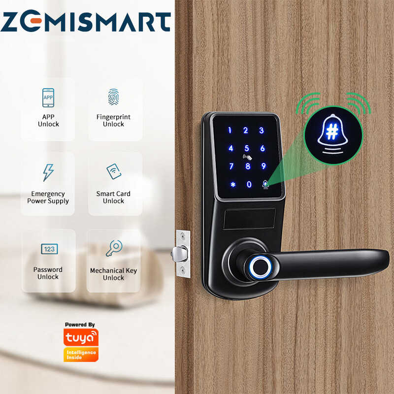 Zemismart Smart Tuya Wifi Fingerprint Smart Lock with Doorbell Electronic Biometric Lock Home Keyless Combination Passward Entry Biometric Fingerprint Locker Hotel Airbnb Smart Entry Home Handle App Unlock Digital Intelligent Lock ราคา 3,799 บาท*ส่งฟรี