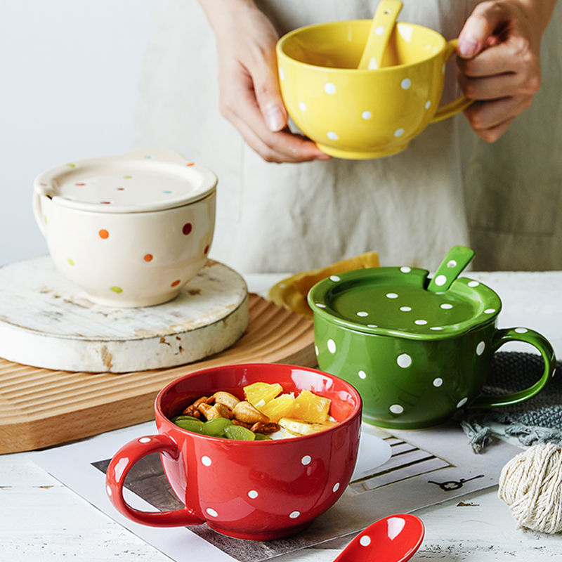 Gambar Ceramic Large capacity Water Cup Breakfast Cup with Lid Household Microwaveable Soup Cup Office Milk Mug Oatmeal Cup