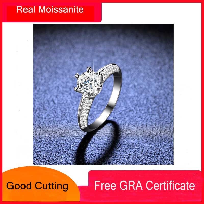 D màu moissanite Nhẫn kim cương tương tự cho phụ nữ S925 Nhẫn bạc Sterling 1 Carat vòng với giấy chứng nhận