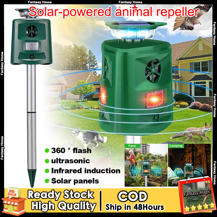 ⭐High Quality⭐Ultrasonic Animal Repeller, 360° Solar Outdoor Cat Repellent with Motion Sensor & LED Flashing Light, Cat Scarer 5 Modes Adjustable Waterproof Dog Rabbits Fox Deer Squirrel Deterrent for Garden Yard ราคา 636 บาท*ส่งฟรี