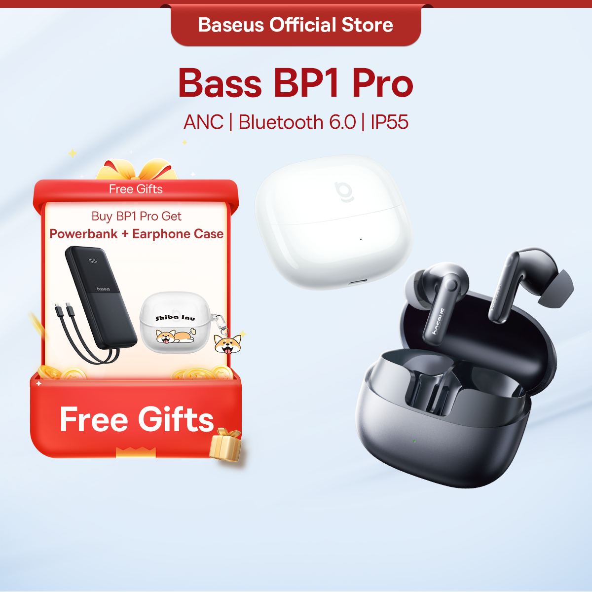 【Buy 1 Get 2 Free】Baseus BP1 Pro ANC Wireless Earphone -50dB Noise Reducton Hi-Res Bluetooth 6.0 IPX55 Waterproof 55Hr - Jenama BASEUS Harga 169 Ringgit*Penghantaran Percuma