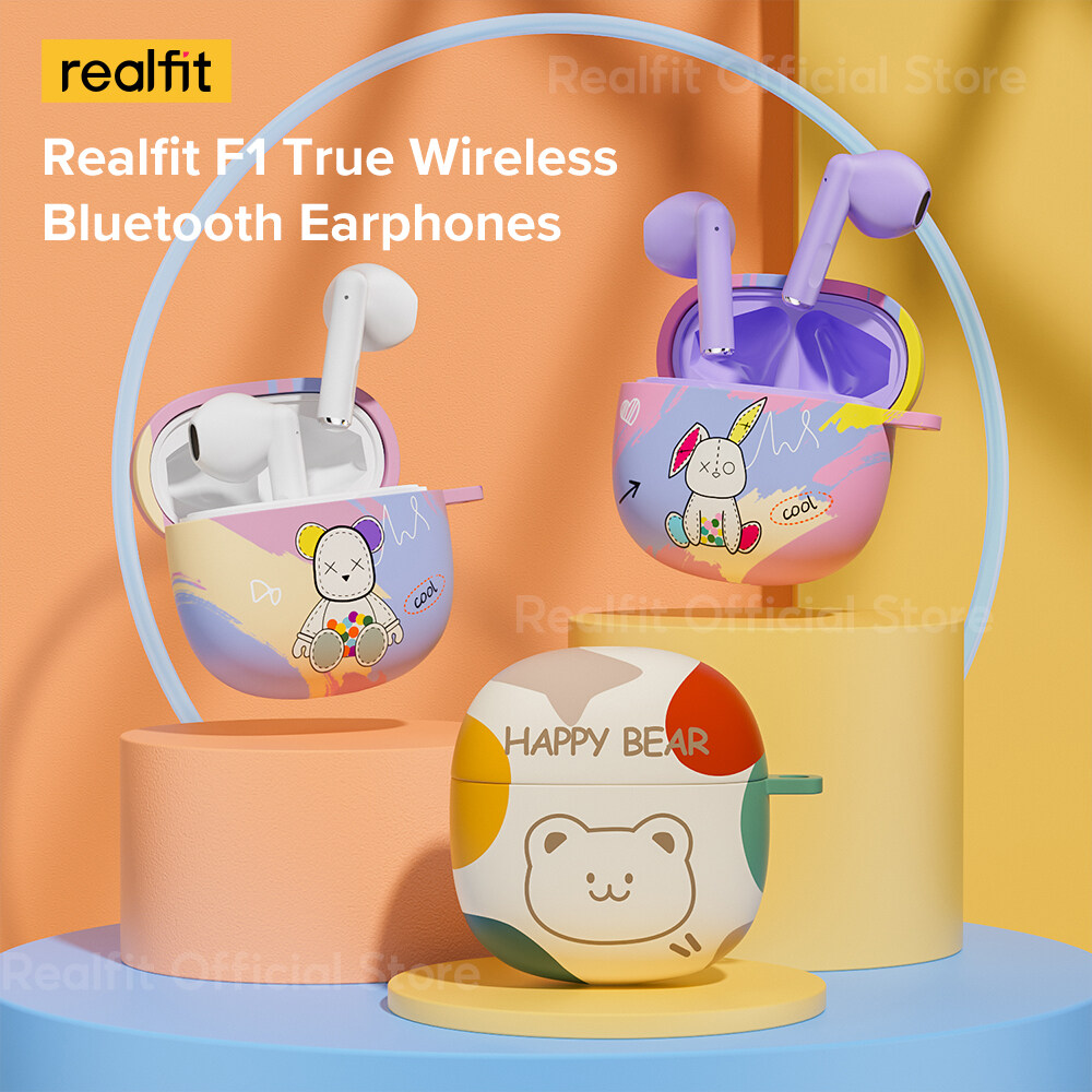 TWS Tai nghe bluetooth realfit F1 Mini tai nghe gắn tai không dây với đáng yêu bảo vệ trường hợp