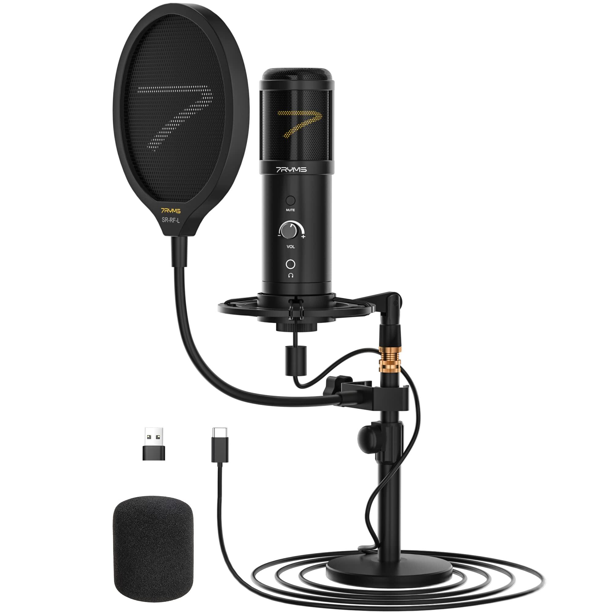7RYMS Condenser USB Microphone SR-AU01-K2 Studio Microphone Kit with Desk Stand Pop Filter and Real-