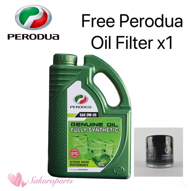 Perodua 0w20 Fully Synthetic Engine Oil 3L + Free Oil Filter Axia/Bezza